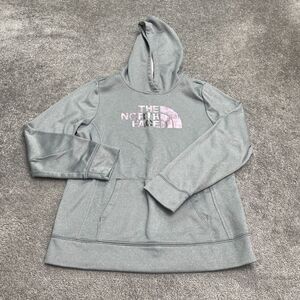 The North Face Hoodie Sweatshirt Girls XL Gray Pink Pockets Graphic Pullover